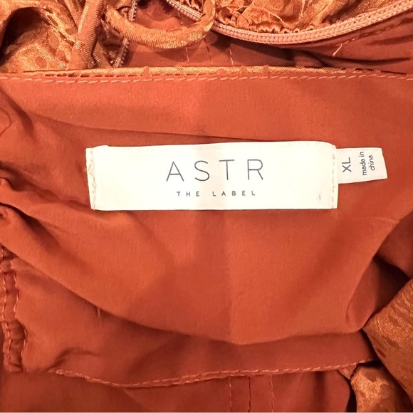 ASTR Cinched Open Back Satin Copper Rust Floral Rose Animal Ruffle Dress - Picture 9 of 13
